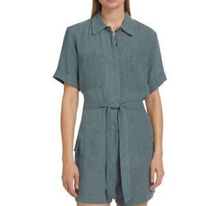 ATM Linen Short Sleeve Belted Romper, L